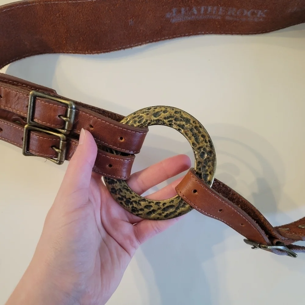 Leatherock Made in USA Hammered Circle Belt Buckle Multi Adjustable Brown M